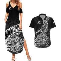 New Zealand Silver Fern Rugby Couples Matching Summer Maxi Dress and Hawaiian Shirt Aotearoa Kiwi Maori Black Version LT01 Black - Polynesian Pride