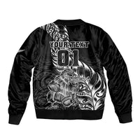 Custom New Zealand Silver Fern Rugby Sleeve Zip Bomber Jacket Aotearoa Kiwi Maori Black Version LT01 - Polynesian Pride