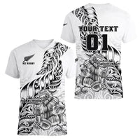Custom New Zealand Silver Fern Rugby Women V Neck T Shirt Aotearoa Kiwi Maori White Version LT01 - Polynesian Pride