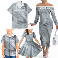 Custom Rugby New Zealand 2026 Family Matching Off The Shoulder Long Sleeve Dress and Hawaiian Shirt The Fern Go Champions