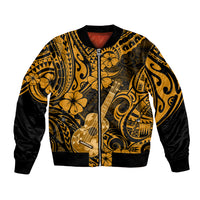 Hawaii Ukulele Bomber Jacket Polynesian Pattern Gold Version LT01 Unisex Gold - Polynesian Pride