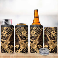 Hawaii Ukulele 4 in 1 Can Cooler Tumbler Polynesian Pattern Gold Version