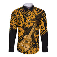 Hawaii Ukulele Long Sleeve Button Shirt Polynesian Pattern Gold Version LT01 Unisex Gold - Polynesian Pride