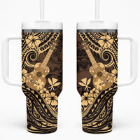 Hawaii Ukulele Tumbler With Handle Polynesian Pattern Gold Version
