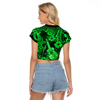 Hawaii Ukulele Raglan Cropped T Shirt Polynesian Pattern Green Version LT01 - Polynesian Pride