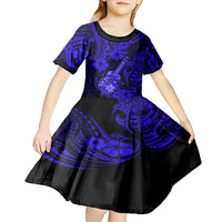 Hawaii Ukulele Kid Short Sleeve Dress Polynesian Pattern Navy Blue Version LT01 - Polynesian Pride