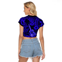 Hawaii Ukulele Raglan Cropped T Shirt Polynesian Pattern Navy Blue Version LT01 - Polynesian Pride