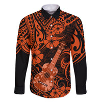Hawaii Ukulele Family Matching Tank Maxi Dress and Hawaiian Shirt Polynesian Pattern Orange Version LT01 Dad's Shirt - Long Sleeve Orange - Polynesian Pride