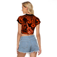 Hawaii Ukulele Raglan Cropped T Shirt Polynesian Pattern Orange Version LT01 - Polynesian Pride