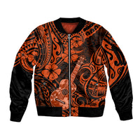 Hawaii Ukulele Sleeve Zip Bomber Jacket Polynesian Pattern Orange Version LT01 Unisex Orange - Polynesian Pride