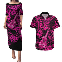 Hawaii Ukulele Couples Matching Puletasi Dress and Hawaiian Shirt Polynesian Pattern Pink Version LT01 Pink - Polynesian Pride