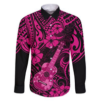 Hawaii Ukulele Family Matching Puletasi Dress and Hawaiian Shirt Polynesian Pattern Pink Version LT01 Dad's Shirt - Long Sleeve Pink - Polynesian Pride