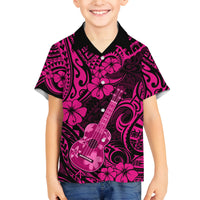 Hawaii Ukulele Family Matching Tank Maxi Dress and Hawaiian Shirt Polynesian Pattern Pink Version LT01 Son's Shirt Pink - Polynesian Pride