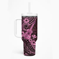 Hawaii Ukulele Tumbler With Handle Polynesian Pattern Pink Version