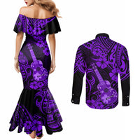 Hawaii Ukulele Couples Matching Mermaid Dress and Long Sleeve Button Shirts Polynesian Pattern Purple Version LT01 - Polynesian Pride