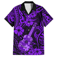 Hawaii Ukulele Family Matching Off Shoulder Short Dress and Hawaiian Shirt Polynesian Pattern Purple Version LT01 Dad's Shirt - Short Sleeve Purple - Polynesian Pride