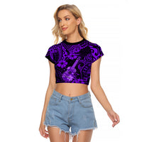 Hawaii Ukulele Raglan Cropped T Shirt Polynesian Pattern Purple Version LT01 Female Purple - Polynesian Pride