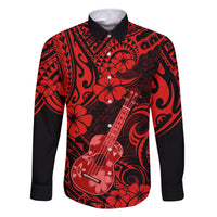Hawaii Ukulele Family Matching Summer Maxi Dress and Hawaiian Shirt Polynesian Pattern Red Version LT01 Dad's Shirt - Long Sleeve Red - Polynesian Pride