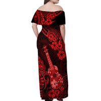 Hawaii Ukulele Off Shoulder Maxi Dress Polynesian Pattern Red Version LT01 - Polynesian Pride