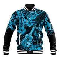 Hawaii Ukulele Baseball Jacket Polynesian Pattern Sky Blue Version LT01 Unisex Blue - Polynesian Pride
