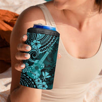 Hawaii Ukulele 4 in 1 Can Cooler Tumbler Polynesian Pattern Turquoise Version