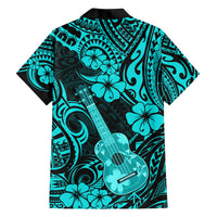 Hawaii Ukulele Family Matching Off Shoulder Long Sleeve Dress and Hawaiian Shirt Polynesian Pattern Turquoise Version LT01 - Polynesian Pride
