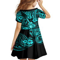 Hawaii Ukulele Kid Short Sleeve Dress Polynesian Pattern Turquoise Version LT01 - Polynesian Pride