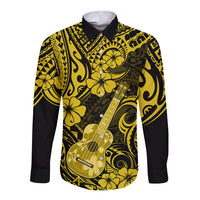 Hawaii Ukulele Long Sleeve Button Shirt Polynesian Pattern Yellow Version LT01 Unisex Yellow - Polynesian Pride