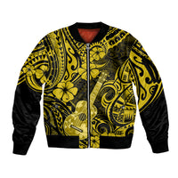 Hawaii Ukulele Sleeve Zip Bomber Jacket Polynesian Pattern Yellow Version LT01 Unisex Yellow - Polynesian Pride
