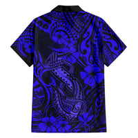 Hawaii Fish Hook Family Matching Short Sleeve Bodycon Dress and Hawaiian Shirt Polynesian Pattern Navy Blue Version LT01 - Polynesian Pride