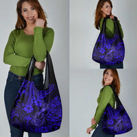 Hawaii Fish Hook Grocery Bag Polynesian Pattern Navy Blue Version