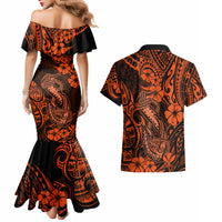 Hawaii Fish Hook Couples Matching Mermaid Dress and Hawaiian Shirt Polynesian Pattern Orange Version LT01 - Polynesian Pride