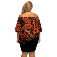 Hawaii Fish Hook Off Shoulder Short Dress Polynesian Pattern Orange Version LT01 - Polynesian Pride