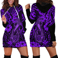 Hawaii Fish Hook Hoodie Dress Hibiscus Hawaii Tribal Tattoo Purple Version LT01 - Polynesian Pride