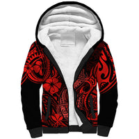 Hawaii Fish Hook Sherpa Hoodie Hibiscus Hawaii Tribal Tattoo Red Version LT01 Unisex Red - Polynesian Pride