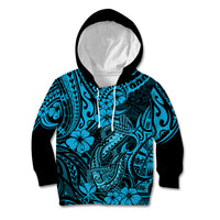 Hawaii Fish Hook Kid Hoodie Hibiscus Hawaii Tribal Tattoo Sky Blue Version LT01 Blue - Polynesian Pride