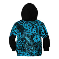 Hawaii Fish Hook Kid Hoodie Hibiscus Hawaii Tribal Tattoo Sky Blue Version LT01 - Polynesian Pride