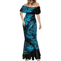 Hawaii Fish Hook Mermaid Dress Hibiscus Hawaii Tribal Tattoo Sky Blue Version LT01 - Polynesian Pride