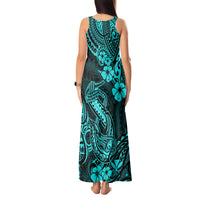 Hawaii Fish Hook Tank Maxi Dress Hibiscus Hawaii Tribal Tattoo Turquoise Version LT01 - Polynesian Pride