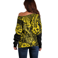 Hawaii Fish Hook Off Shoulder Sweater Hibiscus Hawaii Tribal Tattoo Yellow Version LT01 - Polynesian Pride