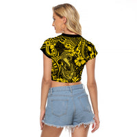 Hawaii Fish Hook Raglan Cropped T Shirt Hibiscus Hawaii Tribal Tattoo Yellow Version LT01 - Polynesian Pride