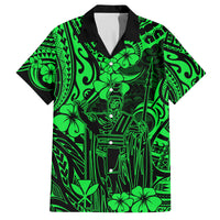 Hawaii King Kamehameha Family Matching Off Shoulder Maxi Dress and Hawaiian Shirt Polynesian Pattern Green Version LT01 Dad's Shirt - Short Sleeve Green - Polynesian Pride