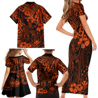 Hawaii King Kamehameha Family Matching Short Sleeve Bodycon Dress and Hawaiian Shirt Polynesian Pattern Orange Version LT01 - Polynesian Pride