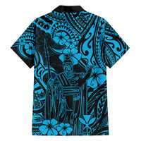 Hawaii King Kamehameha Family Matching Long Sleeve Bodycon Dress and Hawaiian Shirt Polynesian Pattern Sky Blue Version LT01 - Polynesian Pride