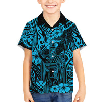 Hawaii King Kamehameha Family Matching Long Sleeve Bodycon Dress and Hawaiian Shirt Polynesian Pattern Sky Blue Version LT01 Son's Shirt Blue - Polynesian Pride