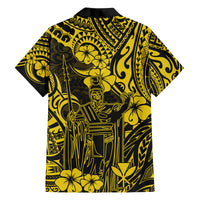 Hawaii King Kamehameha Family Matching Off Shoulder Long Sleeve Dress and Hawaiian Shirt Polynesian Pattern Yellow Version LT01 - Polynesian Pride