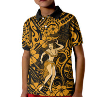 Hawaii Hula Girl Kid Polo Shirt Polynesian Pattern Gold Version LT01 Kid Gold - Polynesian Pride