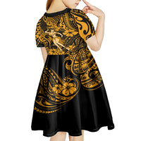 Hawaii Hula Girl Kid Short Sleeve Dress Polynesian Pattern Gold Version LT01 - Polynesian Pride
