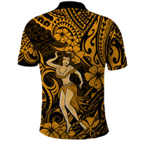 Hawaii Hula Girl Polo Shirt Polynesian Pattern Gold Version LT01 - Polynesian Pride