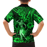 Hawaii Hula Girl Family Matching Short Sleeve Bodycon Dress and Hawaiian Shirt Polynesian Pattern Green Version LT01 - Polynesian Pride
